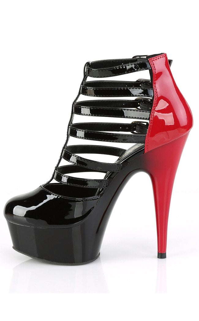 DELIGHT-695 Black/Red Patent Cage Booties-Pleaser-Tragic Beautiful
