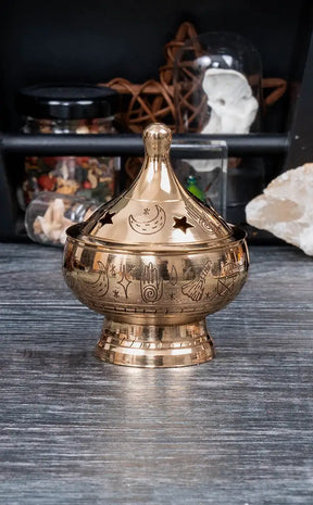 Engraved Brass Incense Burner | Witchy