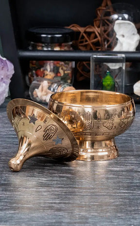 Engraved Brass Incense Burner | Witchy