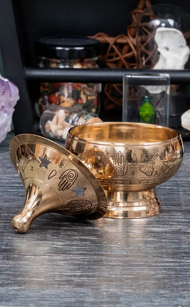Engraved Brass Incense Burner | Witchy