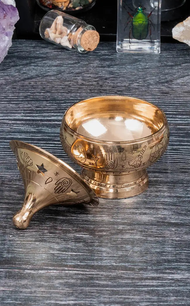 Engraved Brass Incense Burner | Witchy