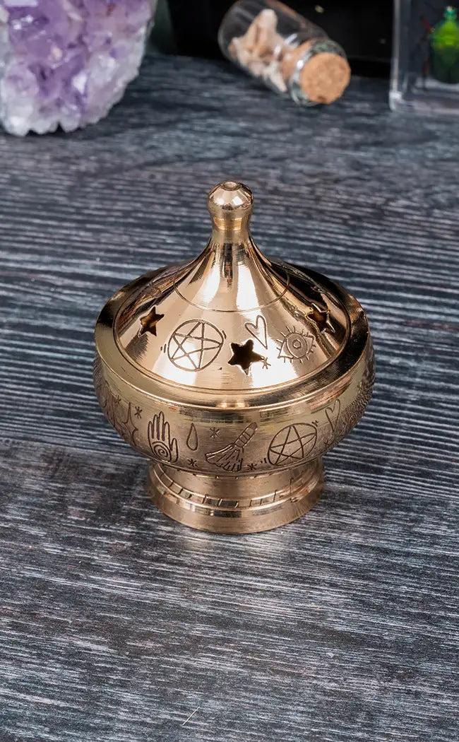 Engraved Brass Incense Burner | Witchy
