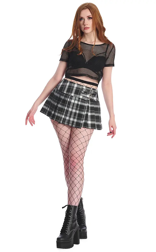 Darkdoll Mini Skirt | Black White Tartan-Banned Apparel-Tragic Beautiful