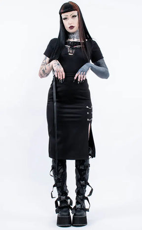 Darkling Embellished Midi Skirt-Punk Rave-Tragic Beautiful