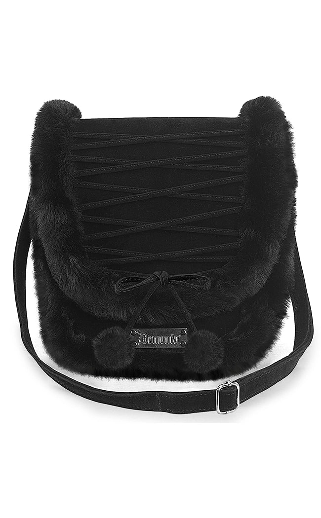 Demonia Black Faux Fur Crossbody Bag
