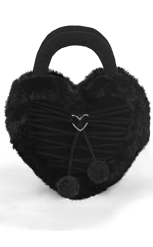 Demonia Black Faux Fur Heart Handbag
