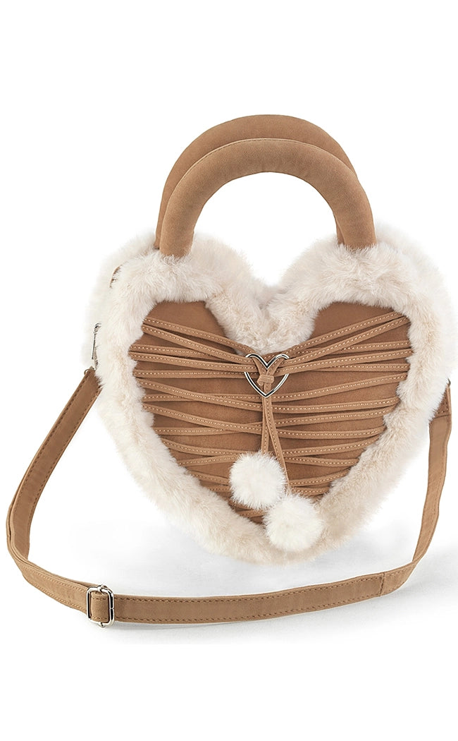 Demonia Camel Faux Fur Heart Handbag