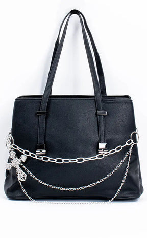 Don't Cross Me Leather Handbag | Silver-Gothic Accessories-Tragic Beautiful