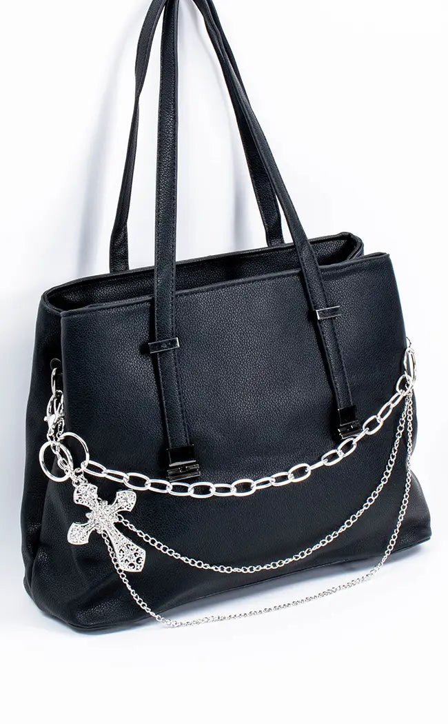 Don't Cross Me Leather Handbag | Silver