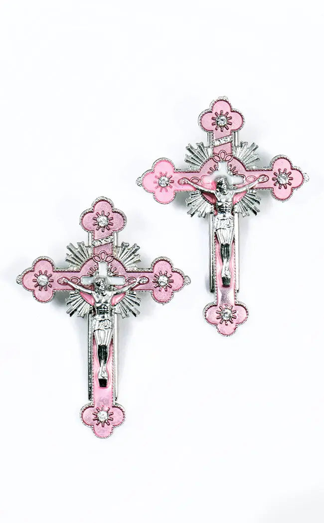 Double Crossed Hair Clips | Pink-Cold Black Heart-Tragic Beautiful
