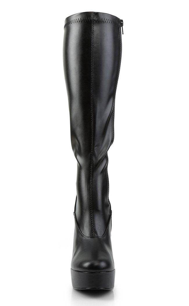ELECTRA-2000Z Black Matte Stretch Leather Knee High Boots-Pleaser-Tragic Beautiful