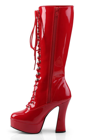 ELECTRA-2020 Red Pat Knee High Boots-Pleaser-Tragic Beautiful
