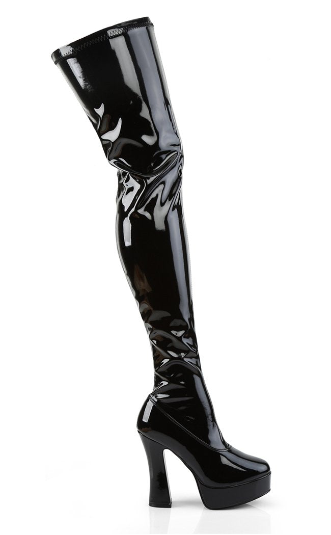 ELECTRA-3000Z Shiny Black Thigh High Boots-Pleaser-Tragic Beautiful