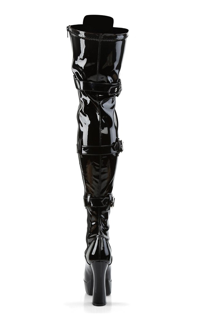 ELECTRA-3028 Black Shiny Buckled Thigh High Boots-Pleaser-Tragic Beautiful