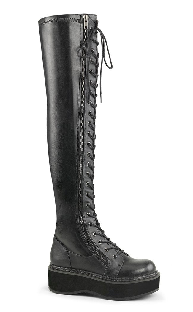 EMILY-375 Black Vegan Thigh High Boots-Demonia-Tragic Beautiful