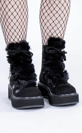 EMILY-55 Black Suede-Faux Fur Ankle Boots-Demonia-Tragic Beautiful