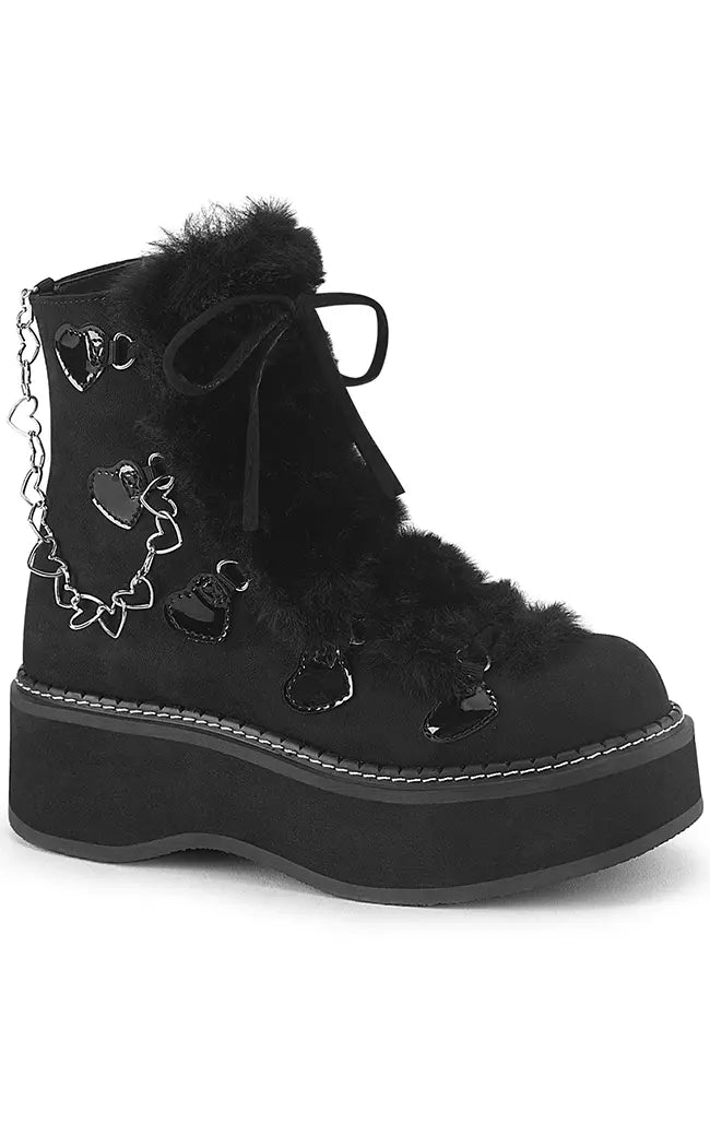 EMILY-55 Black Suede-Faux Fur Ankle Boots-Demonia-Tragic Beautiful