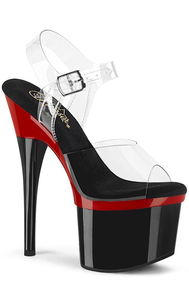 ESTEEM-708 Clear/Black & Red Peeptoe Heels-Pleaser-Tragic Beautiful