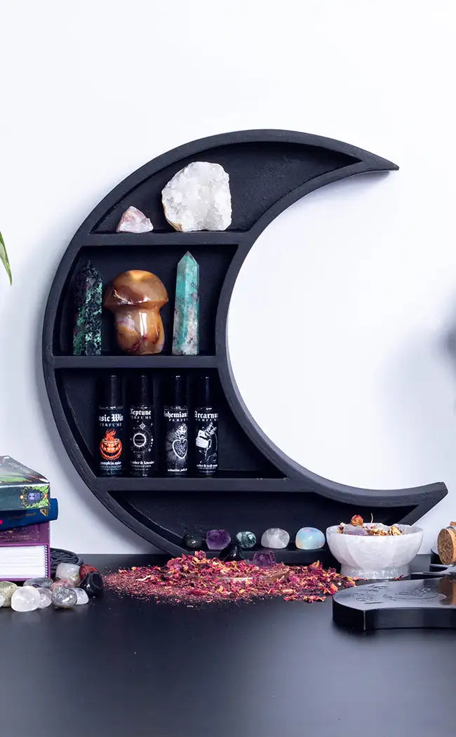 Esmeray Crescent Moon Wall Shelf-Witchcraft Supplies-Tragic Beautiful