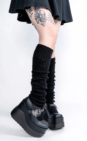 Extra Long Black Knit Leg Warmers
