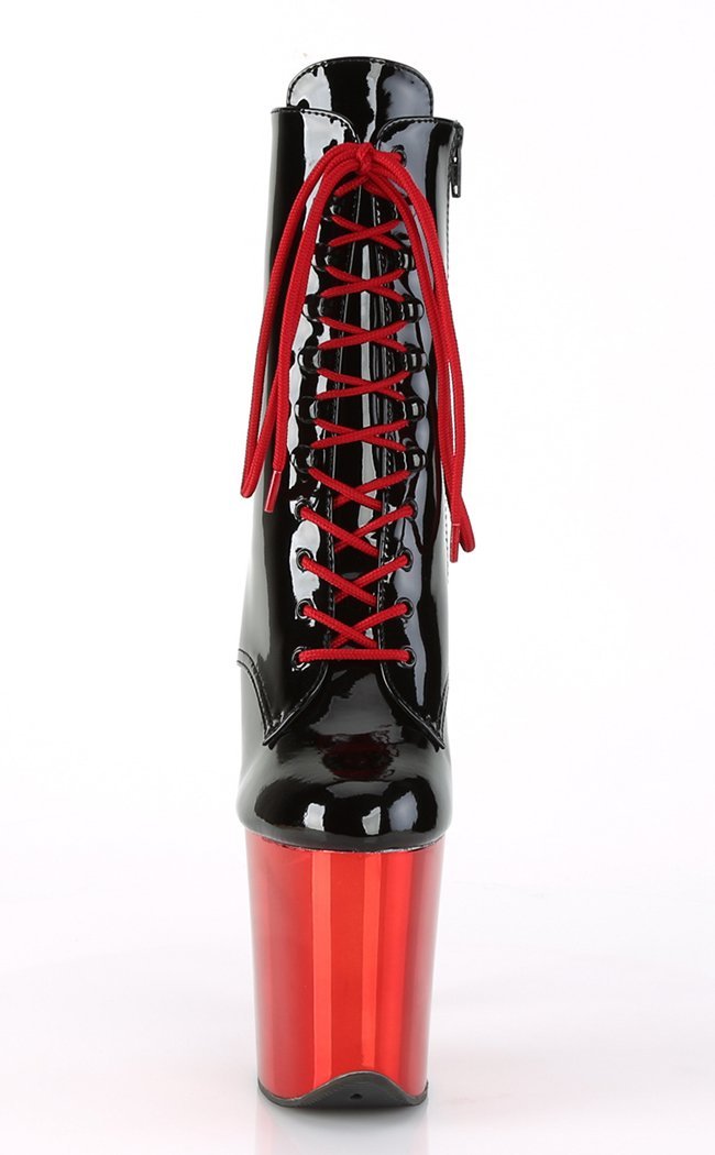FLAMINGO-1020 Black Patent & Red Chrome Boots-Pleaser-Tragic Beautiful