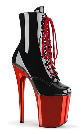 FLAMINGO-1020 Black Patent & Red Chrome Boots-Pleaser-Tragic Beautiful