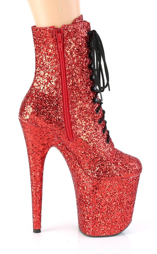 Pleaser FLAMINGO-1020GWR Red Glitter Ankle Boots1