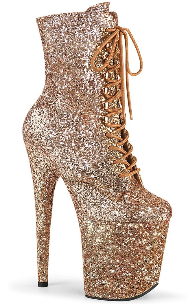 FLAMINGO-1020GWR Rose Gold Glitter Boots-Pleaser-Tragic Beautiful