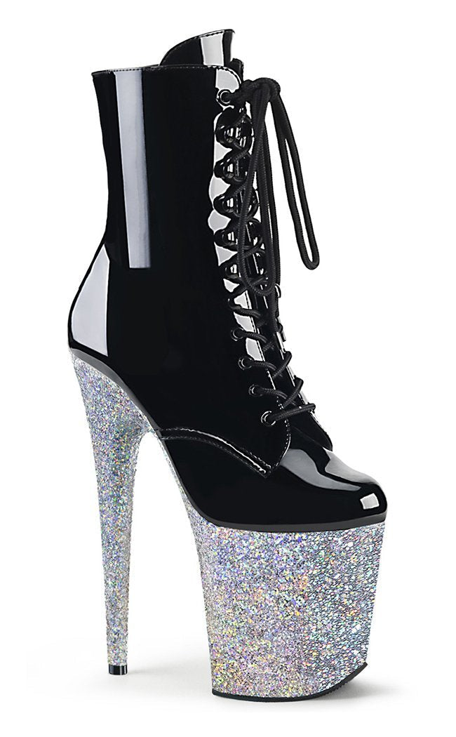 FLAMINGO-1020LG Black Silver Multi Glitter Boots-Pleaser-Tragic Beautiful