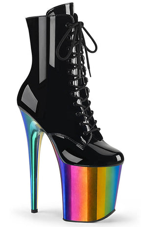 FLAMINGO-1020RC Black Patent/Rainbow Chrome Boots-Pleaser-Tragic Beautiful