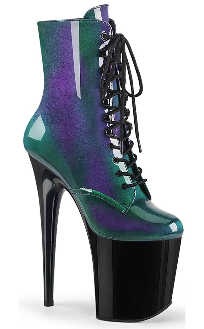 FLAMINGO-1020SHG Purple-Green/ Black Ankle Boots-Pleaser-Tragic Beautiful