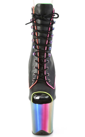 FLAMINGO-1021RC-02 Black Matte/Rainbow Chrome Boots-Pleaser-Tragic Beautiful