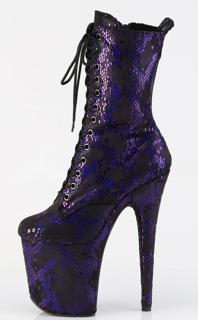 FLAMINGO-1040SPF Purple Metallic Snake Print Ankle Boots