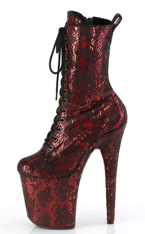 FLAMINGO-1040SPF Red Metallic Snake Print Ankle Boots