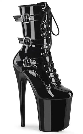 FLAMINGO-1043 Strappy Black Leather Pole Dance Boots-Pleaser-Tragic Beautiful