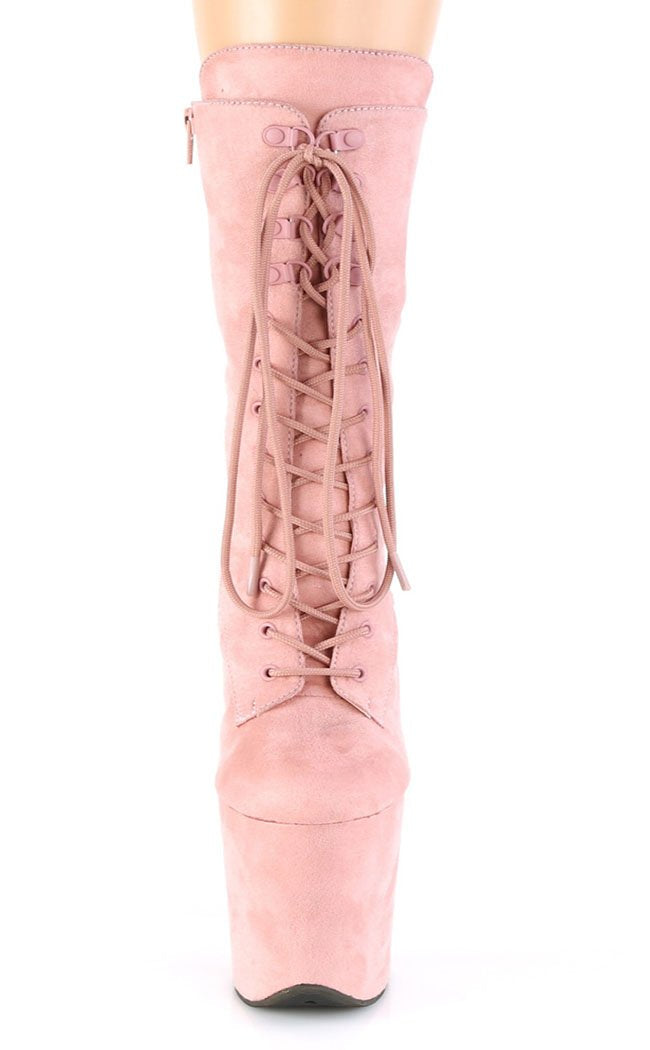 FLAMINGO-1050FS Baby Pink Faux Suede Mid Calf Boots-Pleaser-Tragic Beautiful