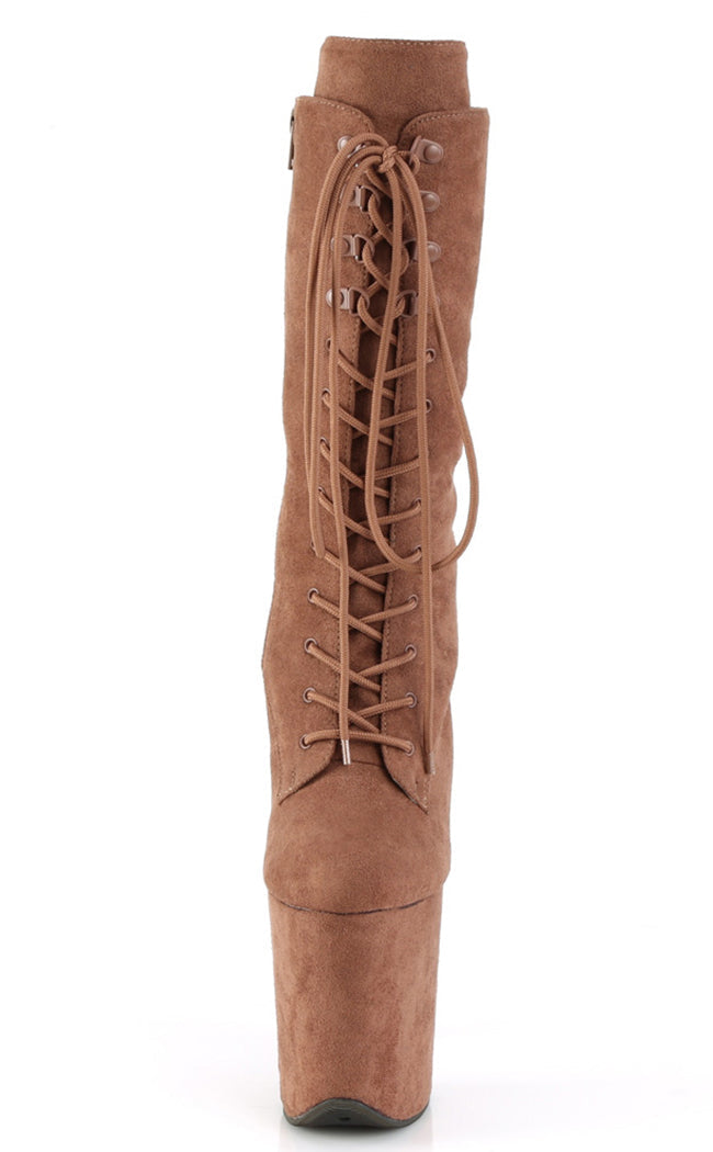 Pleaser FLAMINGO-1050FS Caramel Suede Mid Calf Boots