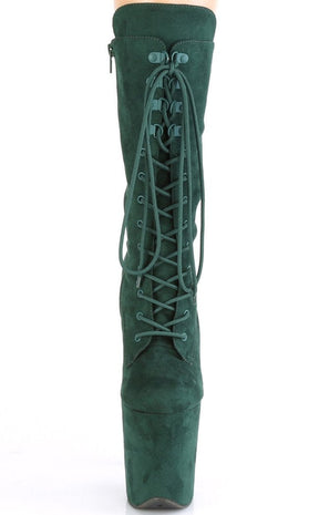 FLAMINGO-1050FS Emerald Green Faux Suede Mid Calf Boots-Pleaser-Tragic Beautiful
