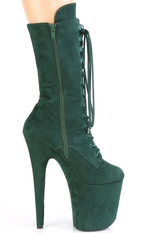 FLAMINGO-1050FS Emerald Green Faux Suede Mid Calf Boots-Pleaser-Tragic Beautiful