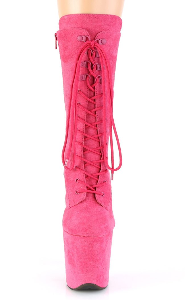 FLAMINGO-1050FS Hot Pink Faux Suede Mid Calf Boots-Pleaser-Tragic Beautiful