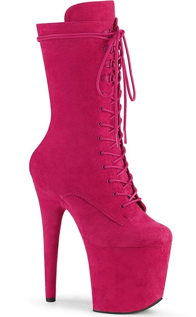 FLAMINGO-1050FS Hot Pink Faux Suede Mid Calf Boots-Pleaser-Tragic Beautiful