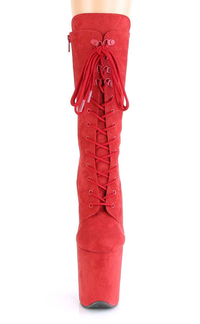 FLAMINGO-1050FS Red Faux Suede Mid Calf Boots-Pleaser-Tragic Beautiful