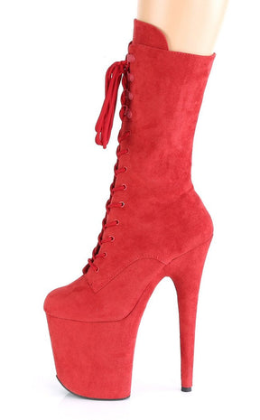 FLAMINGO-1050FS Red Faux Suede Mid Calf Boots-Pleaser-Tragic Beautiful