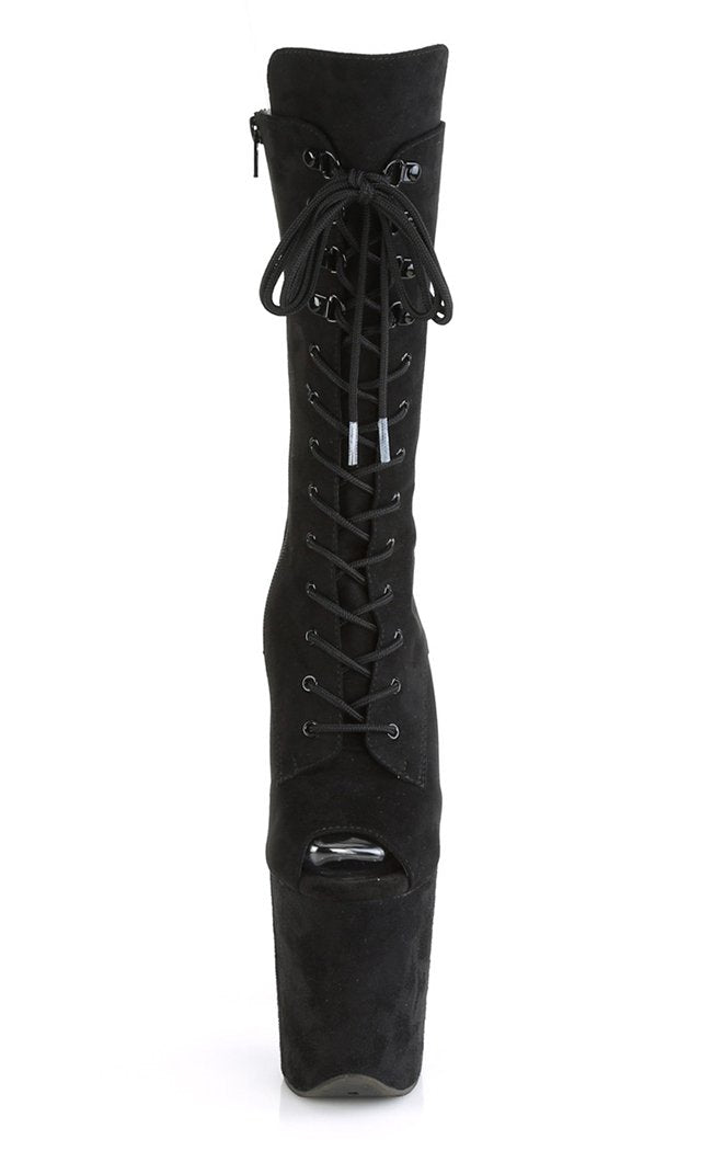 FLAMINGO-1051FS Black Faux Suede Mid Calf Open Toe Boots-Pleaser-Tragic Beautiful