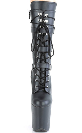 FLAMINGO-1053 Black Matte Mid Calf Boots-Pleaser-Tragic Beautiful
