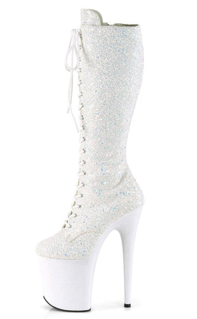 FLAMINGO-2020MG White Multi Glitter Knee High Boots-Pleaser-Tragic Beautiful