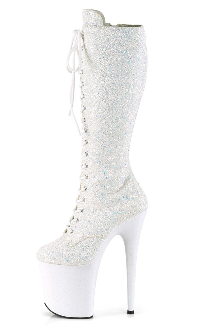 FLAMINGO-2020MG White Multi Glitter Knee High Boots-Pleaser-Tragic Beautiful