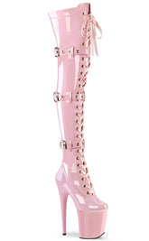 FLAMINGO-3028 Baby Pink Patent Thigh High Boots