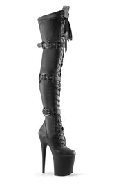 FLAMINGO-3028 Black Matte Thigh High Boots-Pleaser-Tragic Beautiful