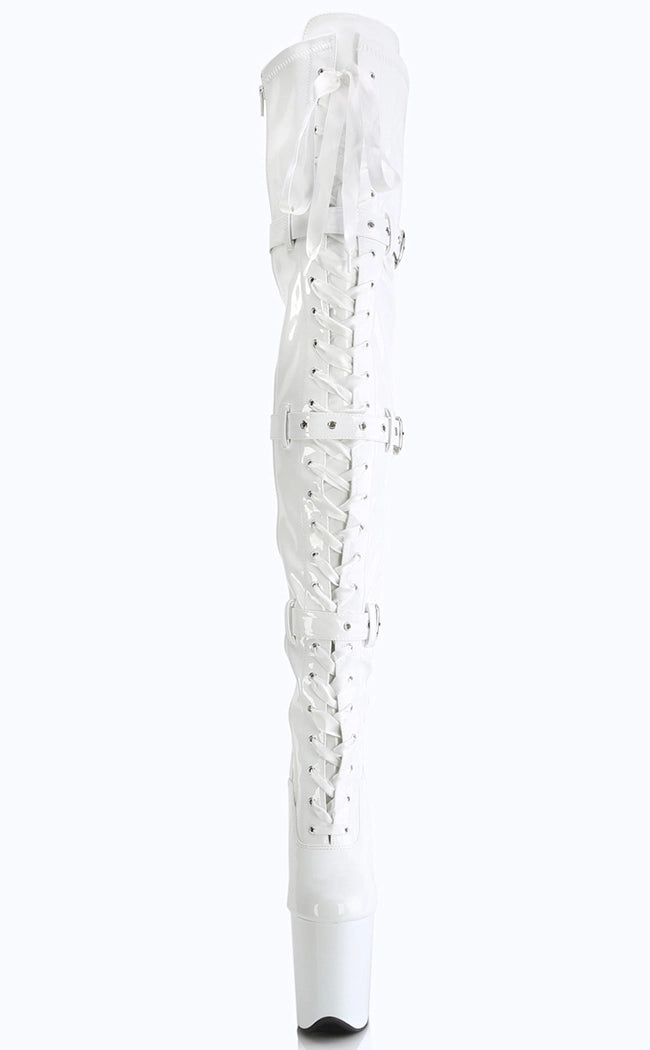 FLAMINGO-3028 White Patent Thigh High Boots